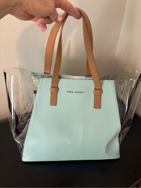 Vince Camuto Mint and Tan Structured Beach Tote